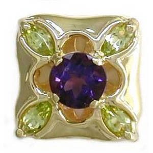 B3331 14K SLIDE WITH ROUND AMETHYST CENTER & MARQUISE PERIDOT SIDES 